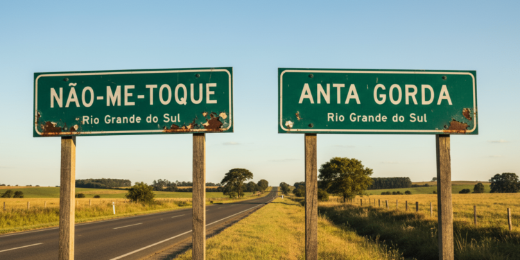 Imagem ilustrativa de placas com nome de cidades inusitadas no Brasil