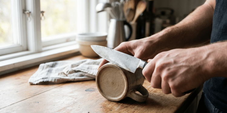 O truque da xícara que afia qualquer faca em segundos de forma simples em casa