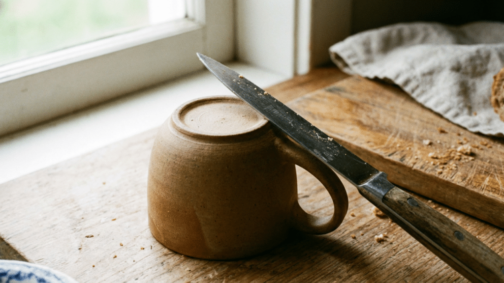O truque da xícara que afia qualquer faca em segundos de forma simples em casa