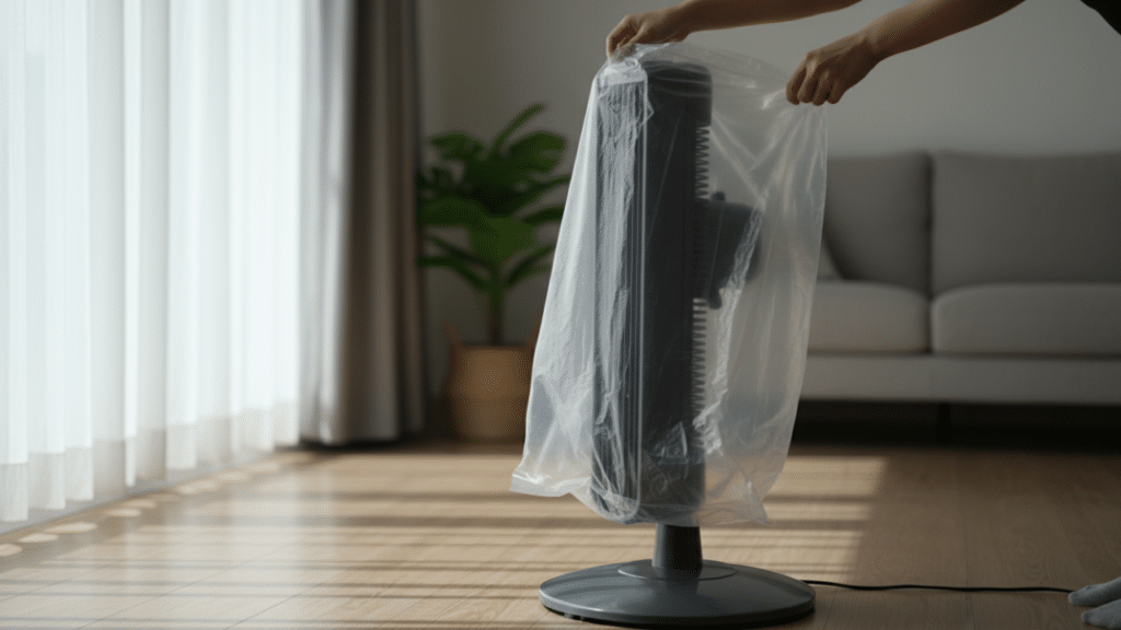 Vi na internet e testei: Usei uma sacola plástica para limpar o ventilador em casa e funcionou!