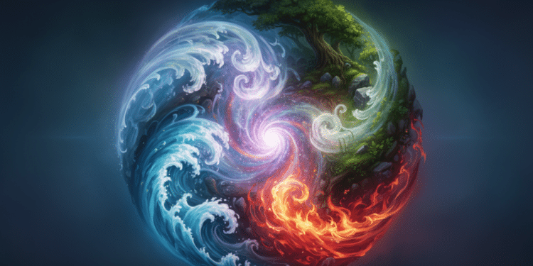 Cada elemento dos Wu Xing﻿ possui características e associações simbólicas, como a madeira com crescimento e o fogo com paixão.