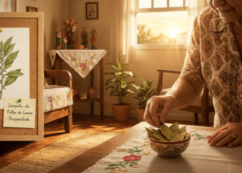 Preparando simpatia com folha de louro