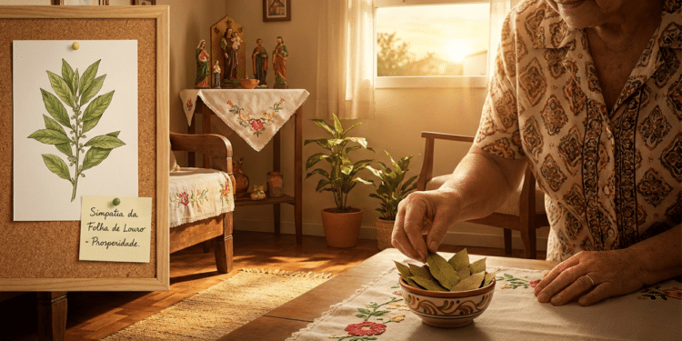 Preparando simpatia com folha de louro