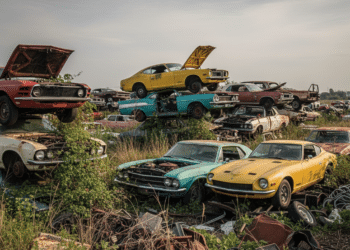 Carros enferrujados no ferro velho