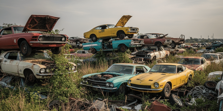Carros enferrujados no ferro velho