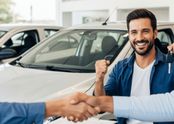 Homem fechando negócio com o novo carro