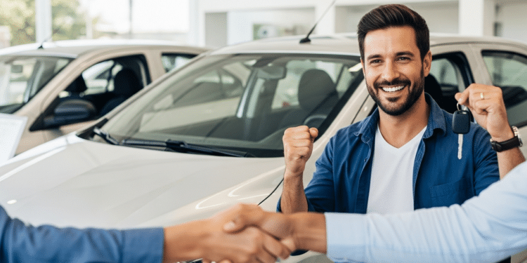 Homem fechando negócio com o novo carro
