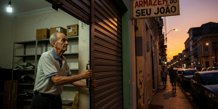 Homem fechando seu estabelecimento