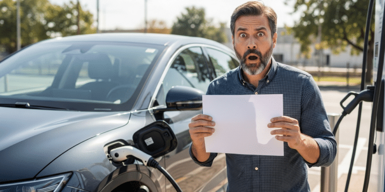 Homem supreso ao lado do seu carro