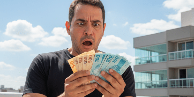 Homem com notas de dinheiro em mãos