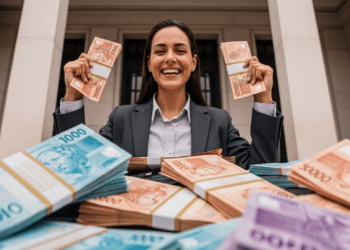 Mulher recebendo indenização milionária