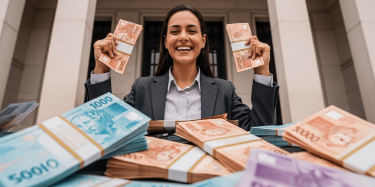 Mulher recebendo indenização milionária