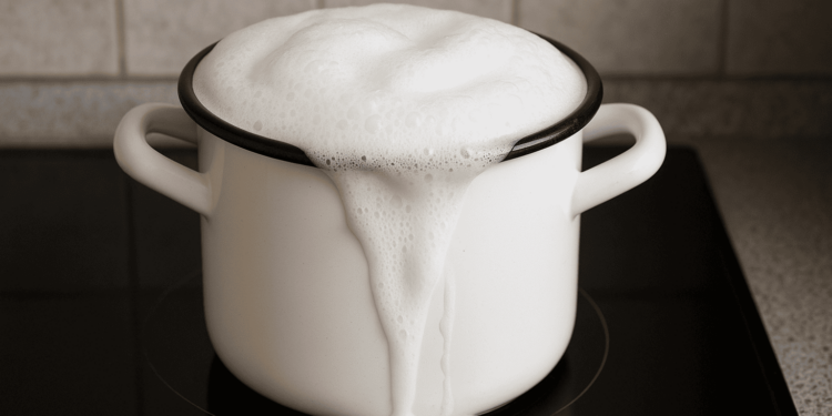 Leite saindo da panela ao ferver