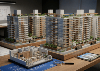 Maquetes de construção para prédios e apartamentos