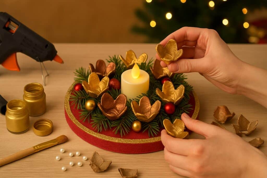 Transforme papelão e caixa de ovo em um enfeite sofisticado para o Natal