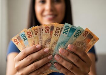 Mulher com várias notas em mãos