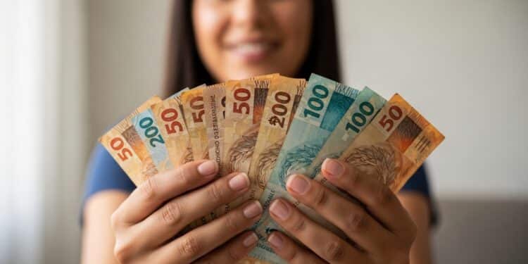 Mulher com várias notas em mãos