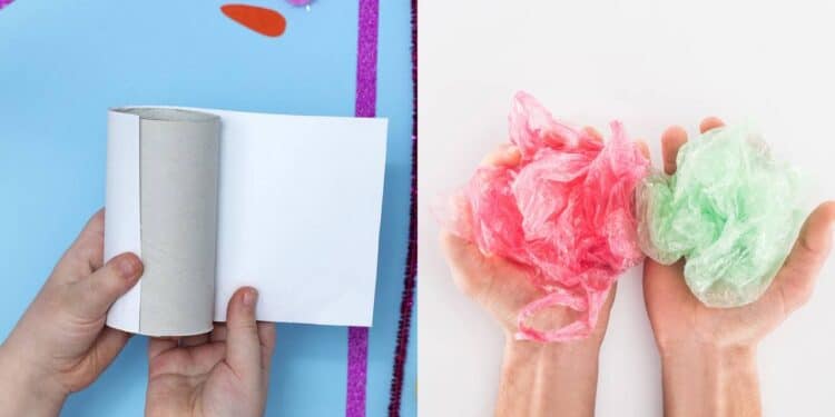 Reaproveitar tubos de papel para guardar sacolas ajuda na organização sem custo e sem bagunça