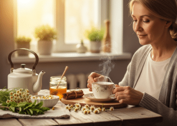 Mulher preparando chá perfeito em sua cozinha