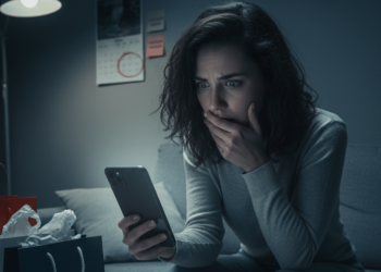 Mulher surpresa ao ver chamadas e pedidos da devolução do PIX errado