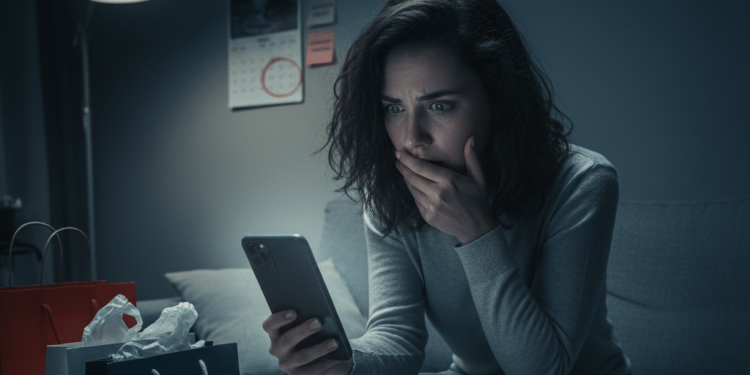 Mulher surpresa ao ver chamadas e pedidos da devolução do PIX errado