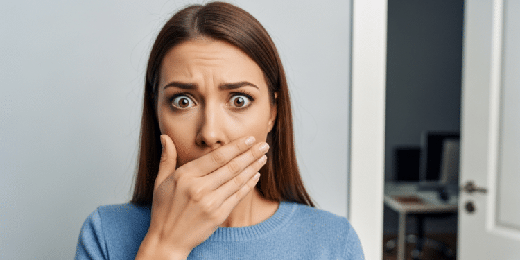 Mulher surpresa após ver o que tinha depois da porta