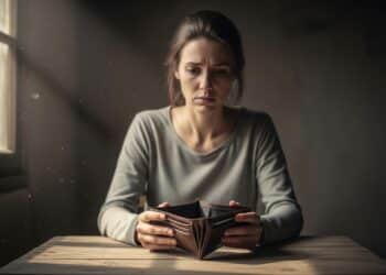 Mulher abrindo a carteira vazia