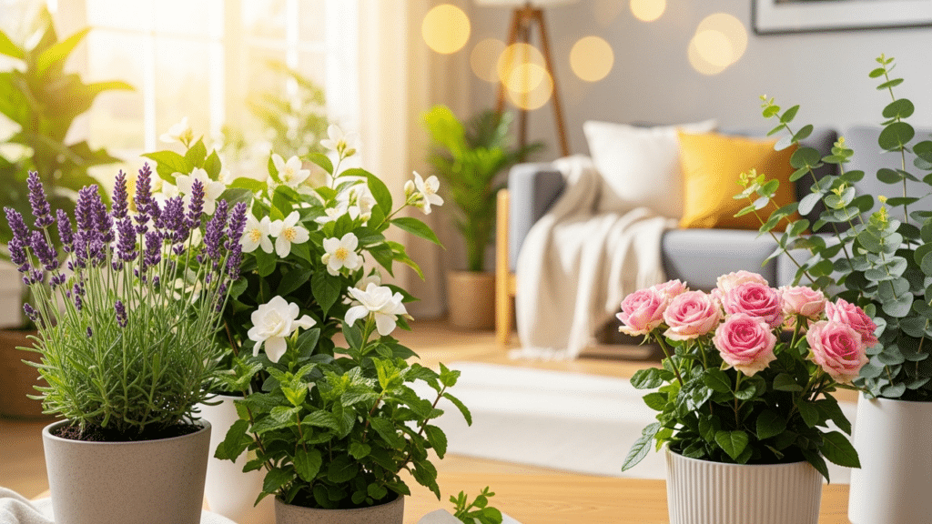Plantas perfumadas na sala de estar