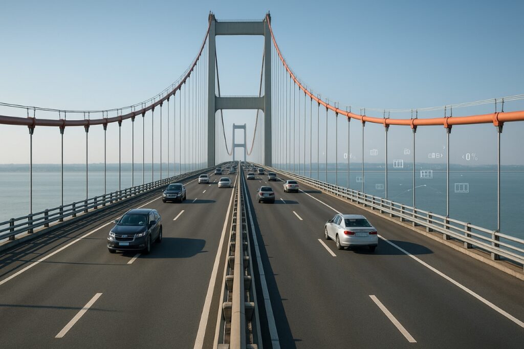 Inaugurada a maior ponte suspensa do mundo com 10 quilômetros de extensão, seis pistas e trilhos para trens de alta velocidade