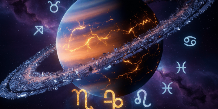 Saturno e signos ao redor - Imagem: Gerada