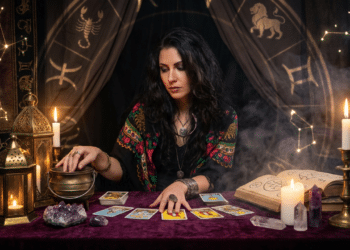 Mulher mexendo com Baralho do Cigano