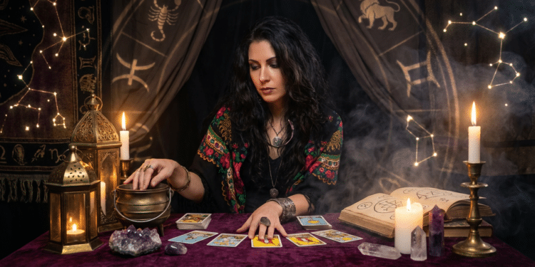 Mulher mexendo com Baralho do Cigano