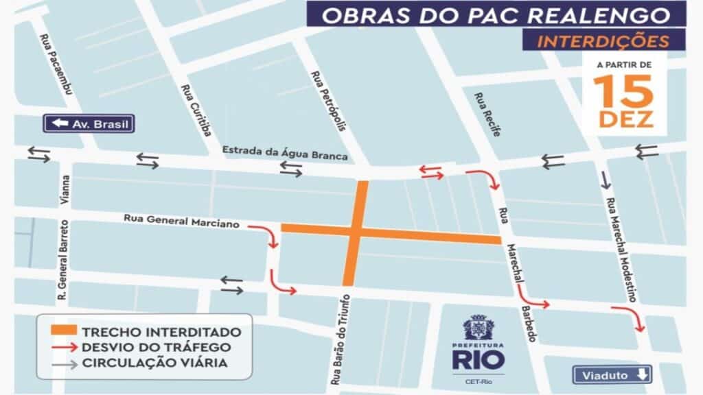 CET-Rio muda trânsito em Realengo com desvios e rua interditada por obras do PAC que devem beneficiar 205 mil moradores