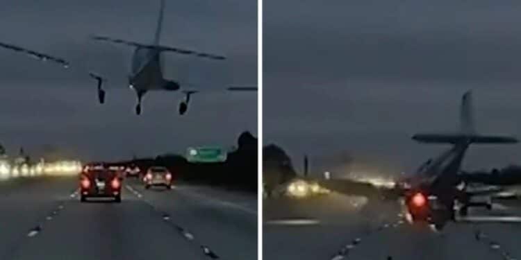 Avião faz pouso de emergência em rodovia e surpreende ao aterrissar sobre carro