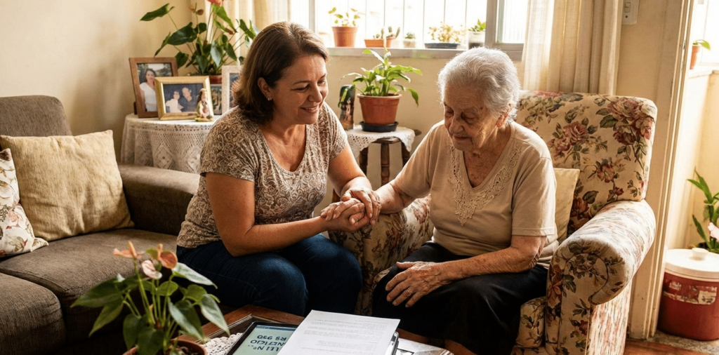 Apoio financeiro mensal de mais de R$ 700 para familiares que precisaram abrir mão do trabalho formal para cuidar idosos em situação de dependência em casa
