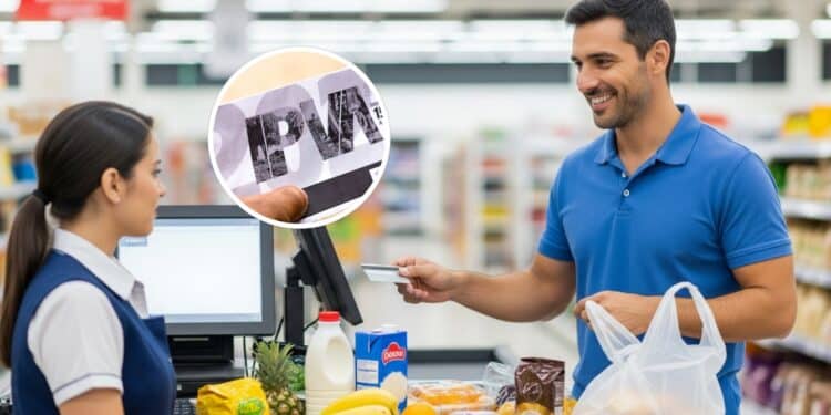 Comprando pagando suas contas no mercado