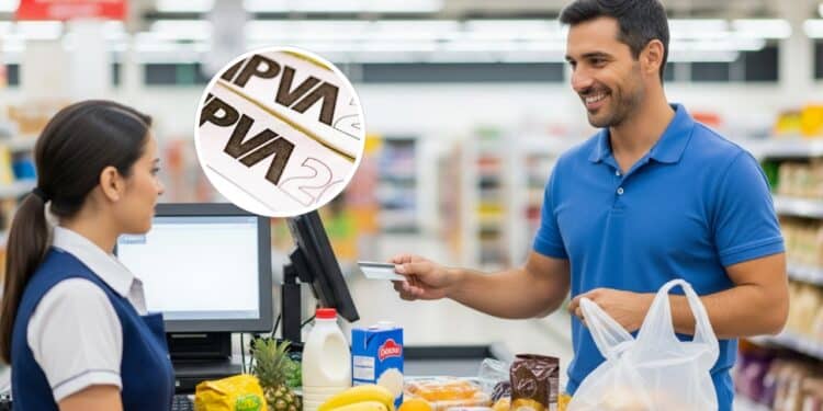 Comprando pagando suas contas no mercado