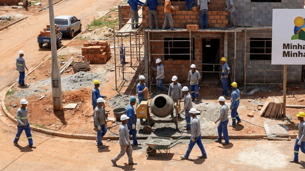 Homens trabalhando na construção de uma casa