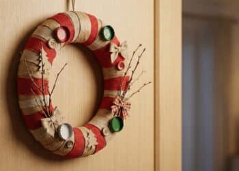 Essa guirlanda de Natal com papelão e tampinhas mostra como decorar a casa gastando quase nada