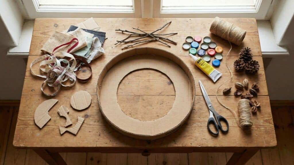 Essa guirlanda de Natal com papelão e tampinhas mostra como decorar a casa gastando quase nada