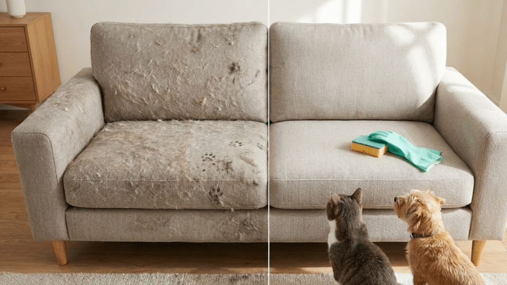 Veja como tirar pelos de cachorro e gato do sofá sem ligar o aspirador