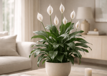 Lírio-da-paz em cima da mesa de estar