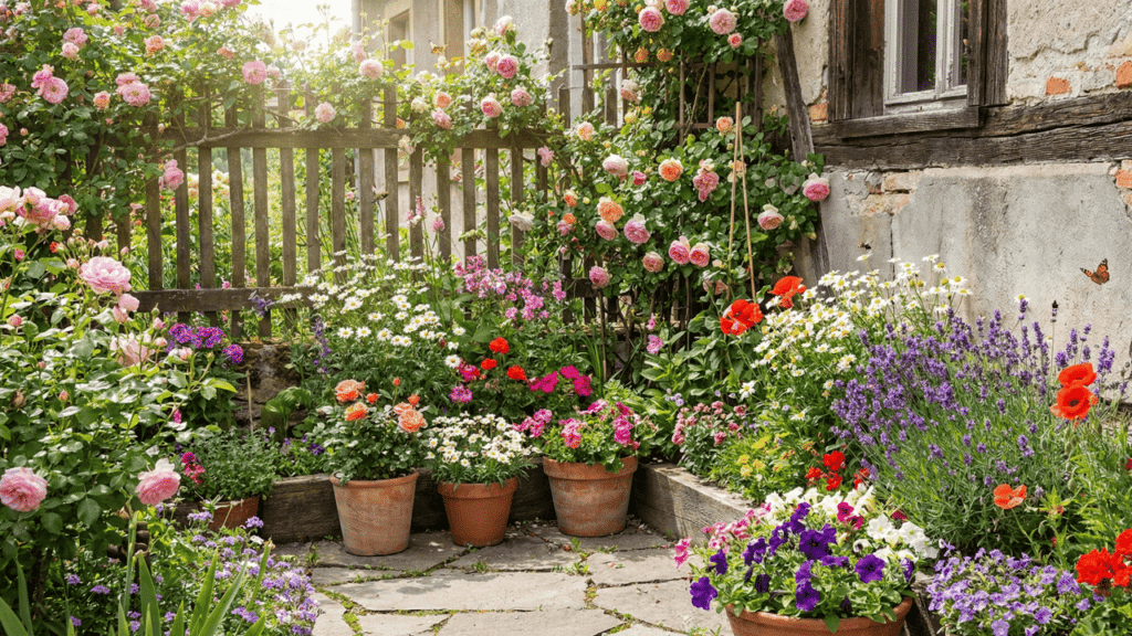 Jardim colorido com diversas plantas