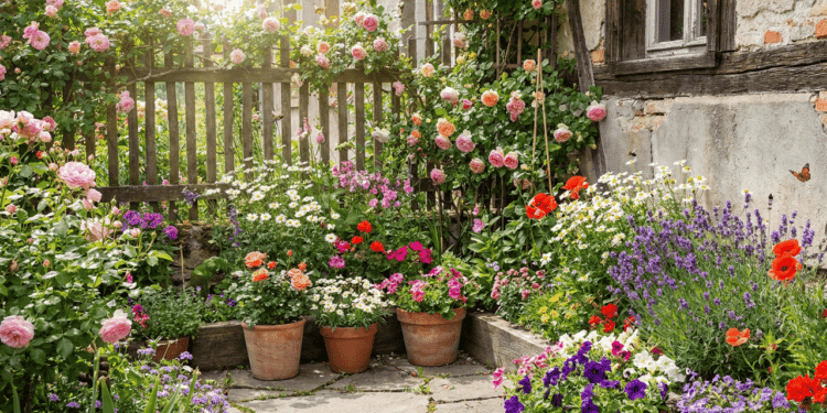 Jardim colorido com diversas plantas
