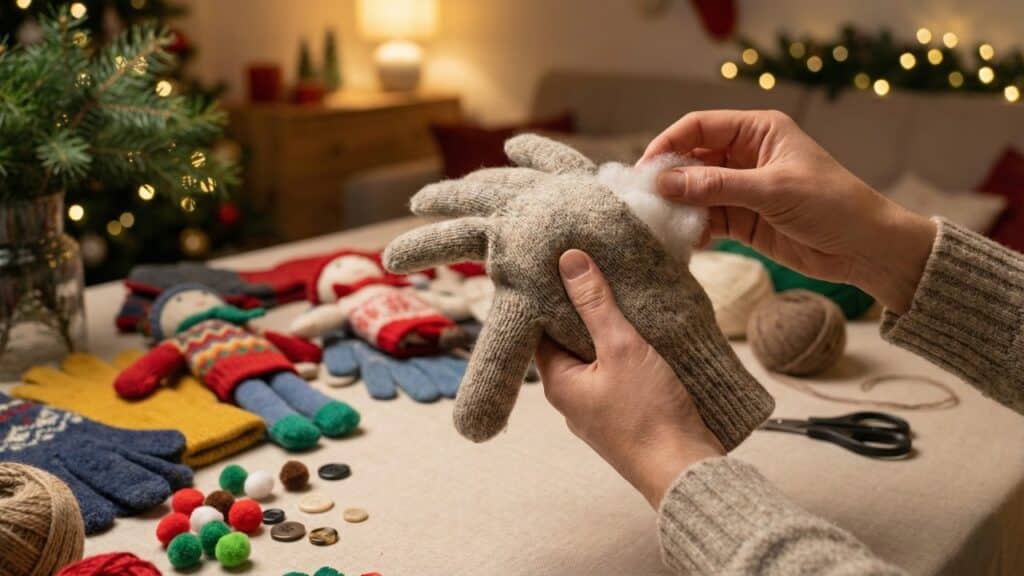 Com luvas velhas e criatividade é possível criar enfeites natalinos únicos e cheios de memória