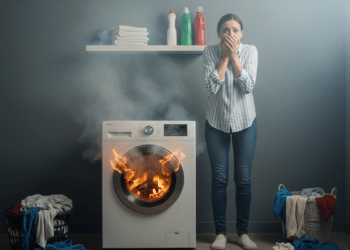 Máquina de lavar pegando fogo