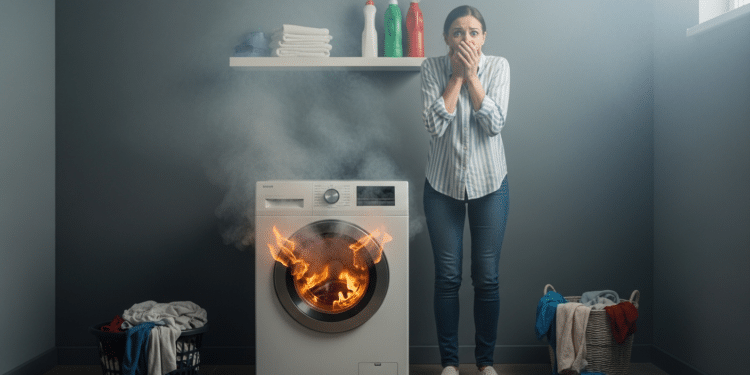 Máquina de lavar pegando fogo