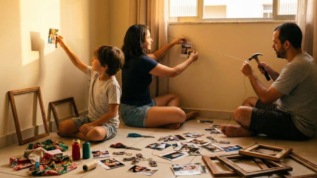 Transforme sua parede sem graça em um cantinho afetivo com fotos e objetos da família