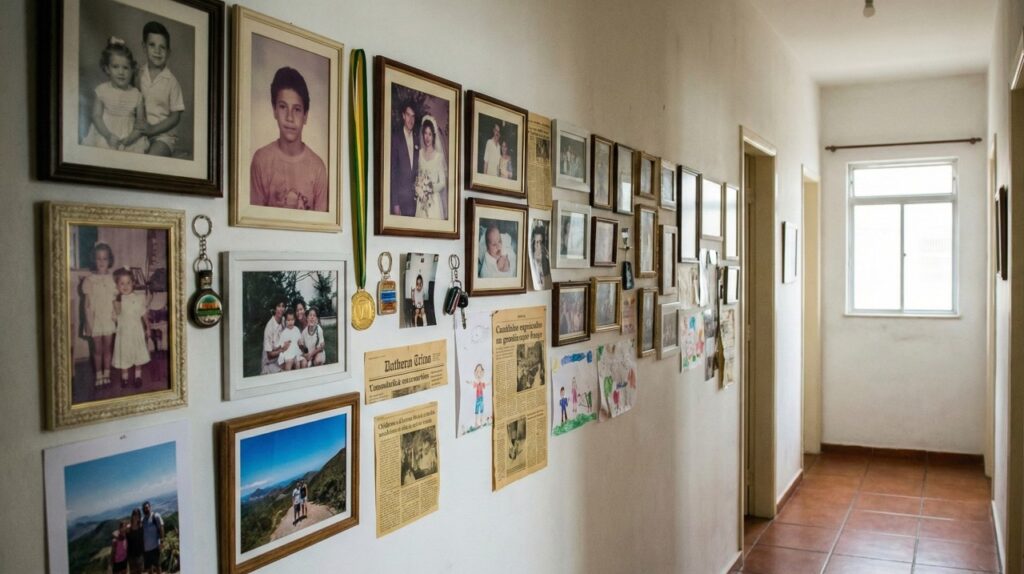 Transforme sua parede sem graça em um cantinho afetivo com fotos e objetos da família