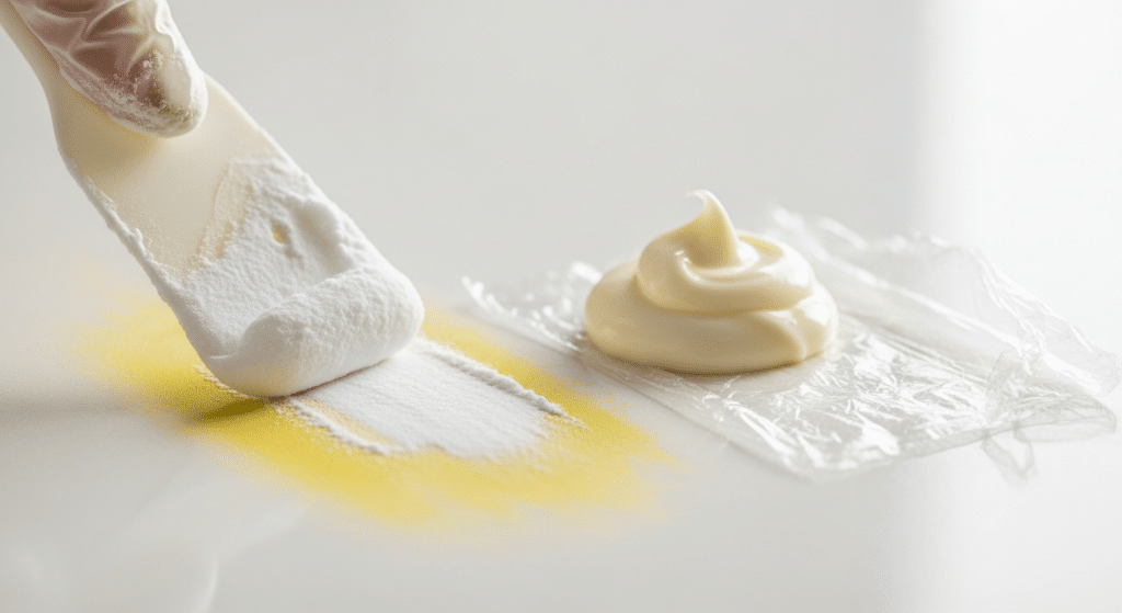 Processo simples combina pasta de bicarbonato e hidratação com água oxigenada para remover o amarelado e renovar superfícies brancas.